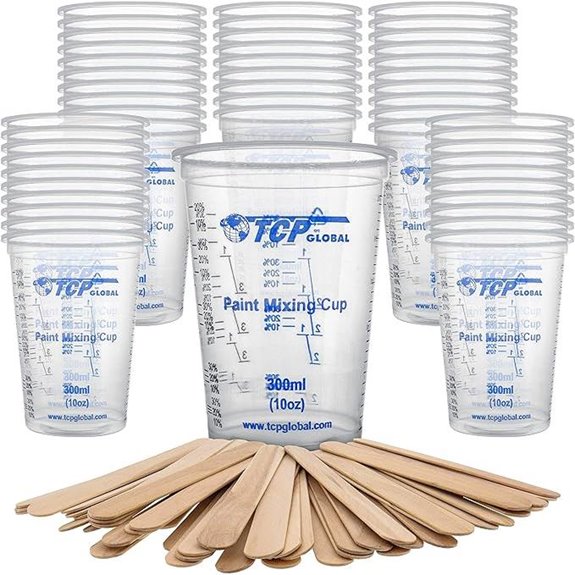 TCP Global 10 oz. Plastic Mixing Cups (50-Pack) with Sticks