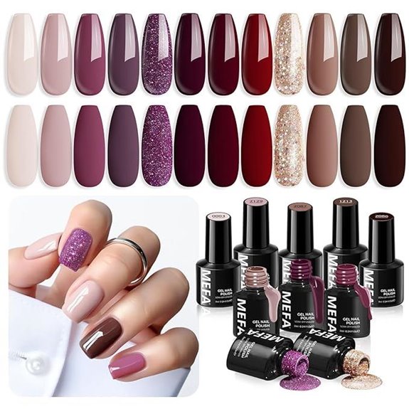 MEFA 12-Color Gel Nail Polish Set (Fall Burgundy)