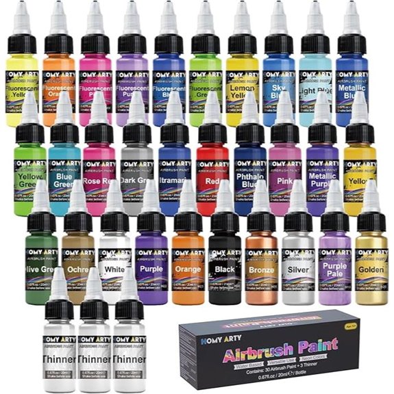 HOMY ARTY 30-Color Airbrush Paint Set (33 Bottles)