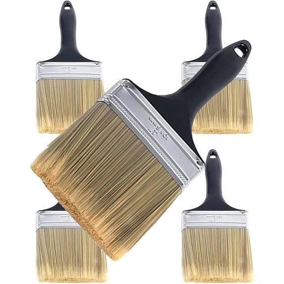 4 Inch Flat Paint Brushes with Treated Plastic Handle (5-Pack)