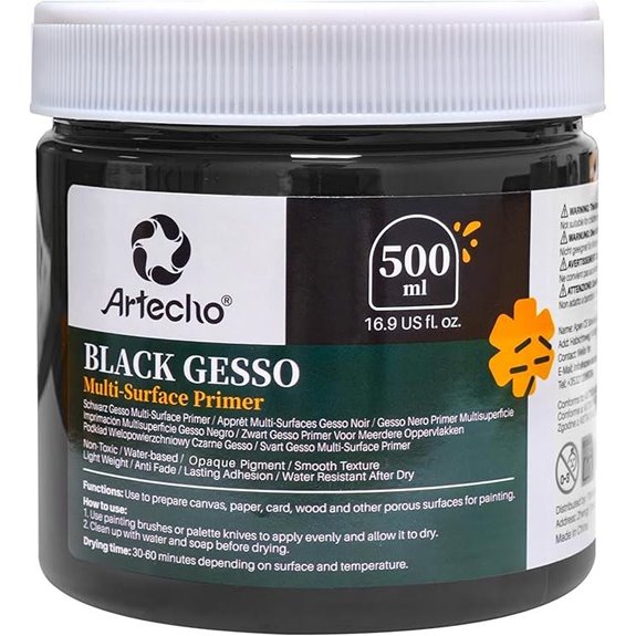 Artecho Black Gesso 16.9oz / 500ml Gesso Primer for Acrylic Painting