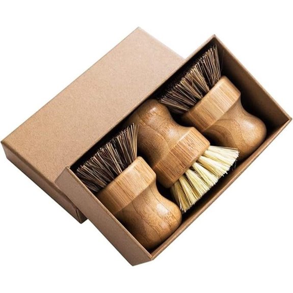 Palm Pot Brush 3-Pack Bamboo Scrubber for Pots Pans & Vegetables