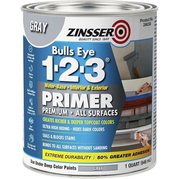 Zinsser 286258 Bulls Eye 1-2-3 All Surface Primer Quart Gray