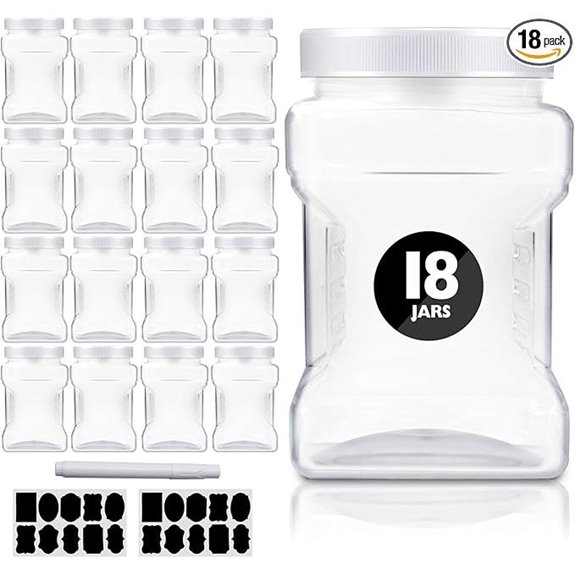 18 Pack Clear Plastic Storage Jars with Lids (27 oz)