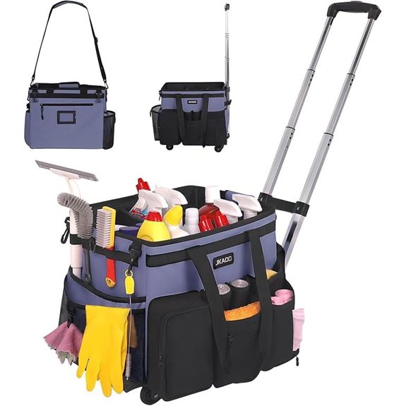 JKAOO Large Rolling Cleaning Caddy Bag with Detachable Trolley