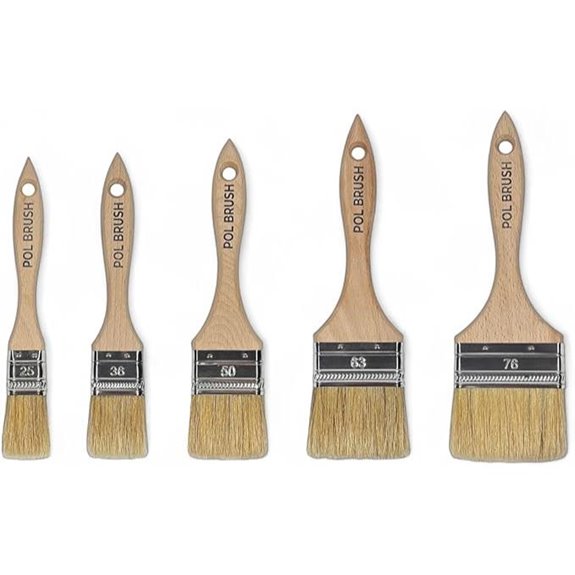 5-Piece Flat Paint Brush Set (Natural Bristles)