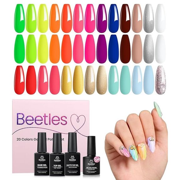 Beetles 20-Color Neon Gel Nail Polish Set with Base/Top Coat
