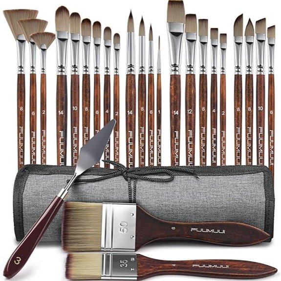 Fuumuui 25-Piece Professional Paint Brush Set with Canvas Roll