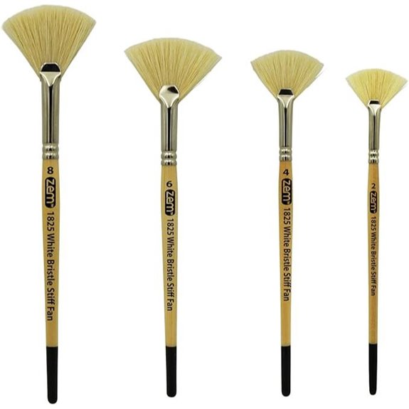 ZEM Brush White Hog Bristle Stiff Fan Brush Set Size 2,4,6,8